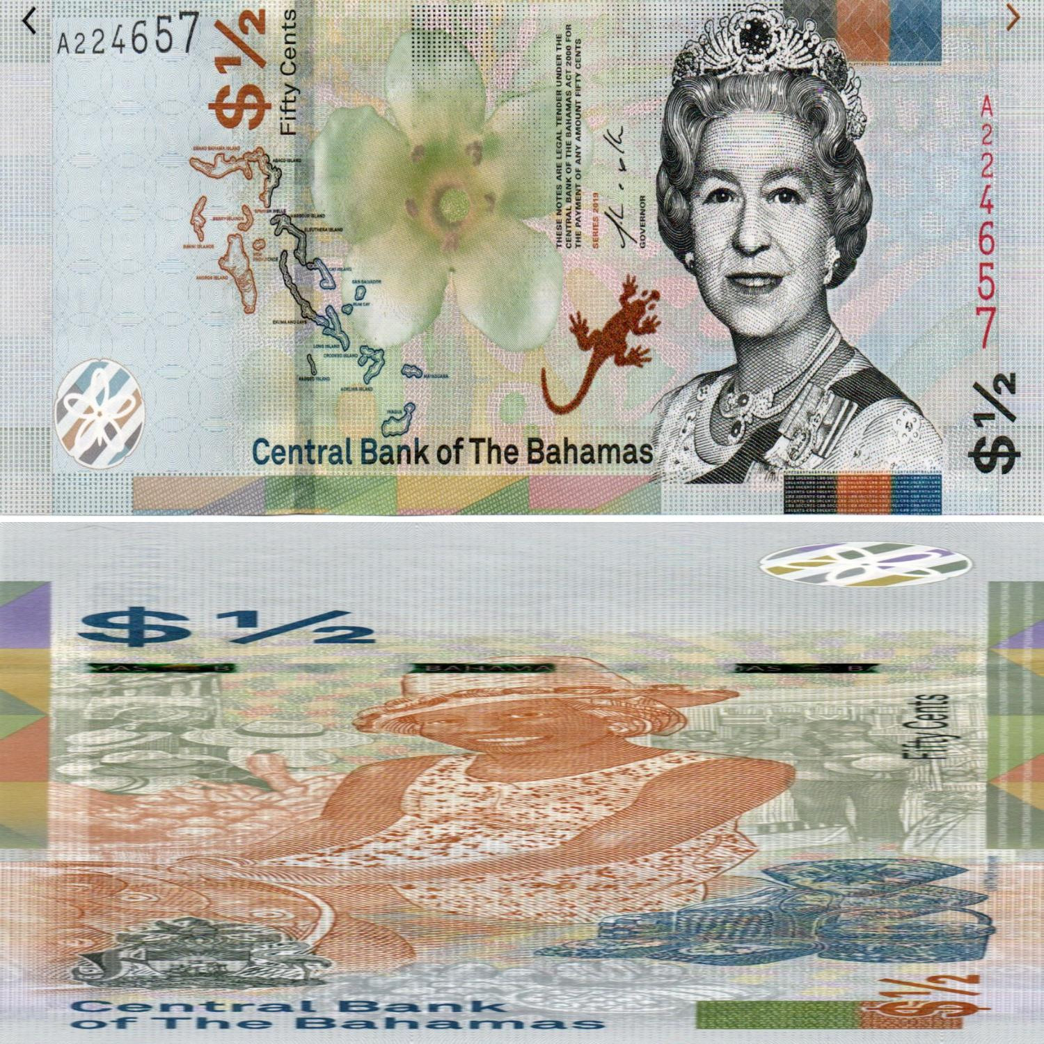 bhs 0.5 2019 Billete Bahamas 0.5 dólares 2019, anverso y reverso - Mundo Billete