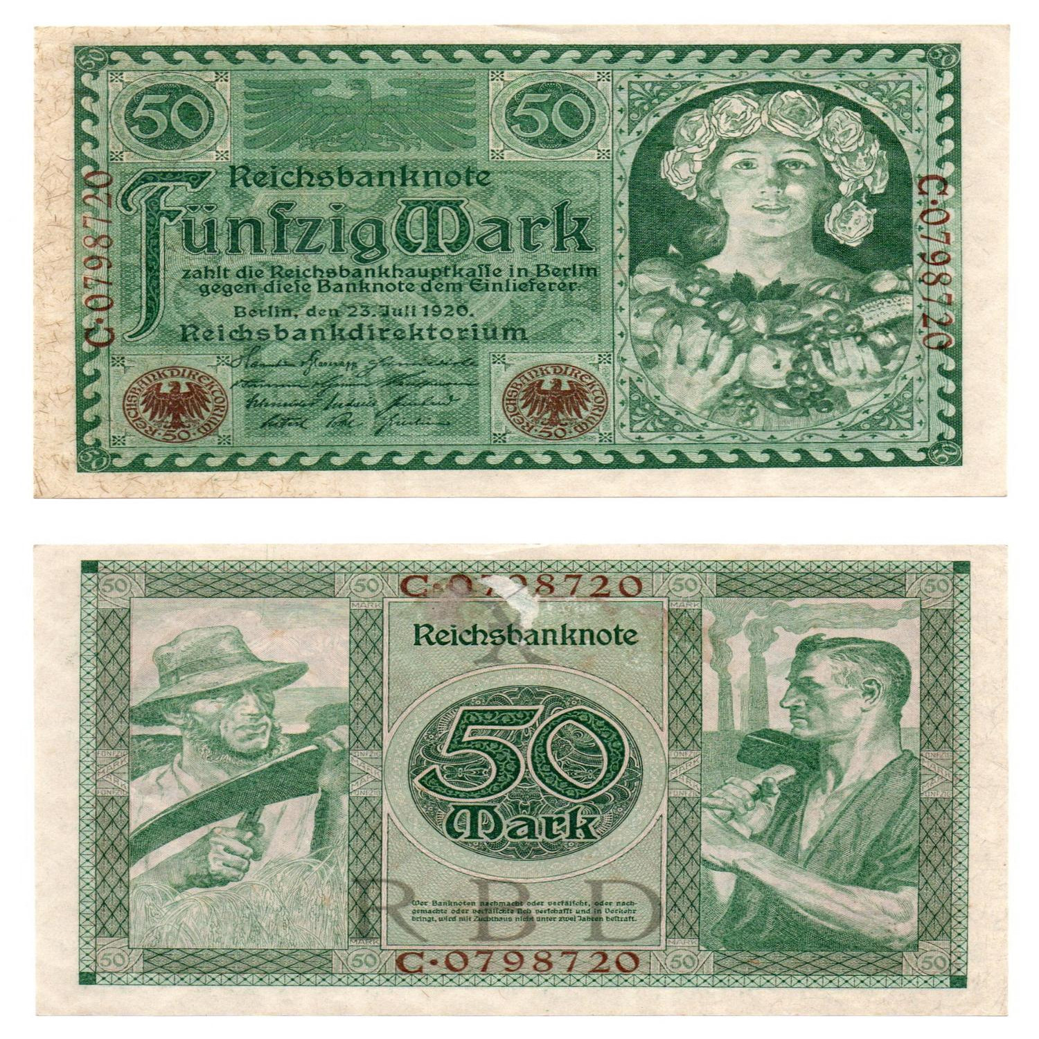 deu 50 1920 Billete Alemania 50 marcos 1920, anverso y reverso - Mundo Billete